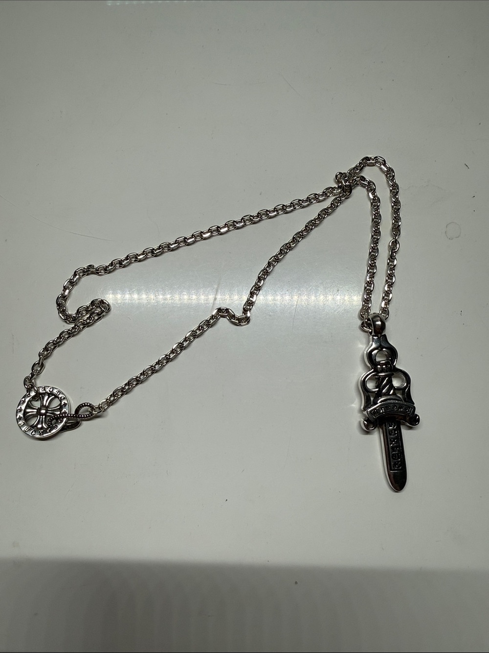 Chrome Hearts Silver Dagger Pendant Necklace